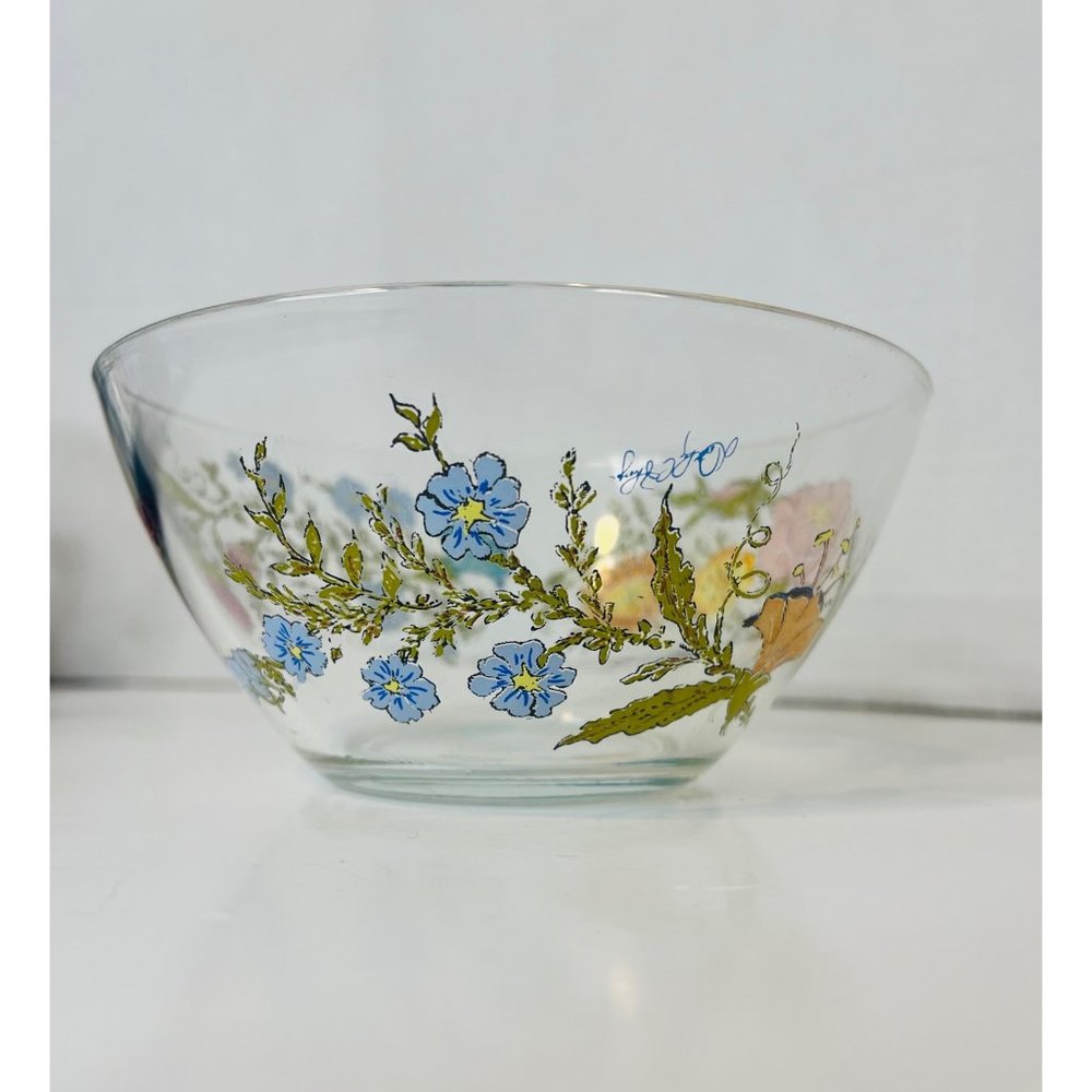 Vintage Dorothy Thorpe Hand Painted Floral Signed Glass Bowl